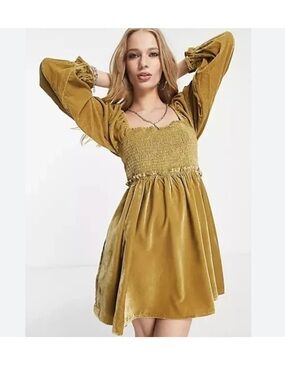 Free people Daphne Velvet Mini Dress - Size M- yellow